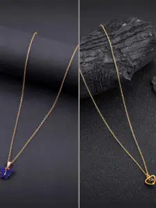 DressBerry Combo of 2 Gold-Plated Pendant Necklaces for Women Butterfly & Ethnic Traditional Pendant