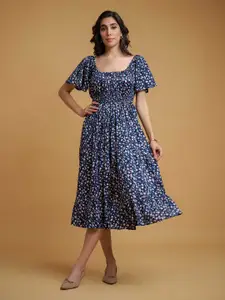 The Roadster Lifestyle Co. Women Floral Printed Flared Sleeves Gathered Dress