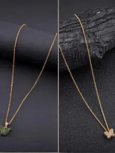 DressBerry Combo of 2 Gold-Plated Pendant Necklaces for Women Butterfly & Ethnic Traditional Pendant