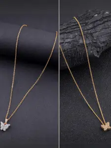 DressBerry Combo of 2 Gold-Plated Pendant Necklaces for Women Butterfly & Ethnic Traditional Pendant