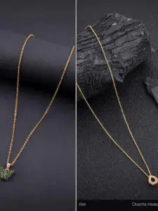 DressBerry Combo of 2 Gold-Plated Pendant Necklaces for Women Butterfly & Ethnic Traditional Pendant