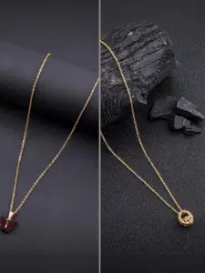 DressBerry Combo of 2 Gold-Plated Pendant Necklaces for Women Butterfly & Ethnic Traditional Pendant