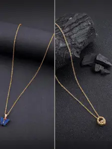 DressBerry Combo of 2 Gold-Plated Pendant Necklaces for Women Butterfly & Ethnic Traditional Pendant
