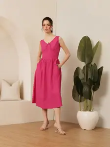 STREET 9 Women V-Neck Cotton Fit and Flare Dress