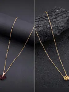 DressBerry Combo of 2 Gold-Plated Pendant Necklaces for Women Butterfly & Ethnic Traditional Pendant