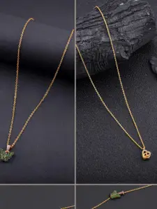 DressBerry Combo of 2 Gold-Plated Pendant Necklaces for Women Butterfly & Ethnic Traditional Pendant