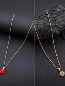 DressBerry Combo of 2 Gold-Plated Pendant Necklaces for Women Butterfly & Ethnic Traditional Pendant