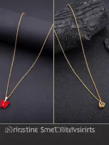 DressBerry Set of 2 Gold Plated Artificial Stone Studded Minimal Pendants With Chains