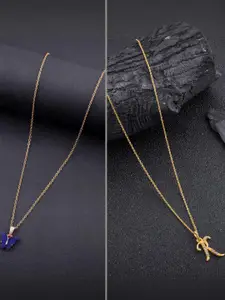 DressBerry Combo of 2 Gold-Plated Pendant Necklaces for Women Butterfly & Ethnic Traditional Pendant