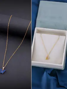 DressBerry Set Of 2 Gold-Plated Artificial Stones Studded Necklace & Pendant