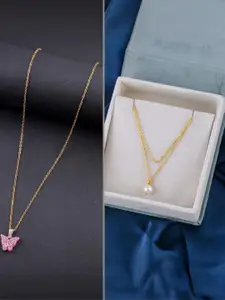 DressBerry Combo of 2 Gold-Plated Pendant Necklaces for Women Butterfly & Ethnic Traditional Pendant