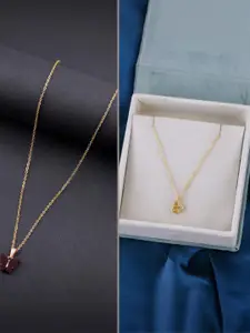 DressBerry Set of 2 Gold Plated Artificial Stone Studded Minimal Chains With Pendants