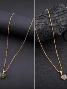 DressBerry Combo of 2 Gold-Plated Pendant Necklaces for Women Butterfly & Ethnic Traditional Pendant