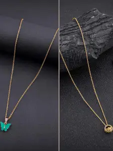 DressBerry Combo of 2 Gold-Plated Pendant Necklaces for Women Butterfly & Ethnic Traditional Pendant