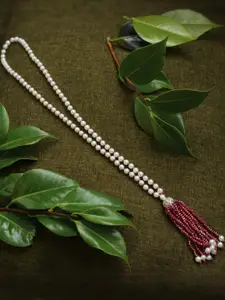 Anouk Pearls Beaded Crystal AD Stones Studed Long Necklace