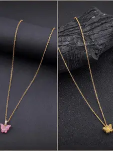 DressBerry Set Of 2 Gold-Plated Artificial Stones Studded Circular Pendants With Chains