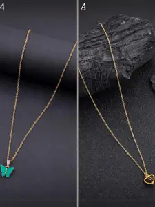 DressBerry Combo of 2 Gold-Plated Pendant Necklaces for Women Butterfly & Ethnic Traditional Pendant