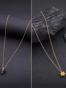 DressBerry Set Of 2 Gold-Plated Contemporary Shaped Pendants With Chains