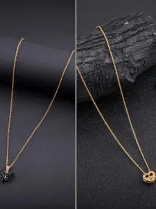 DressBerry Combo of 2 Gold-Plated Pendant Necklaces for Women Butterfly & Ethnic Traditional Pendant