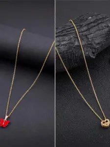 DressBerry Combo of 2 Gold-Plated Pendant Necklaces for Women Butterfly & Ethnic Traditional Pendant