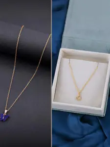 DressBerry Combo of 2 Gold-Plated Pendant Necklaces for Women Butterfly & Ethnic Traditional Pendant