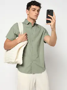 Blue Buddha Men Cotton Tailored Fit Spread Collar Casual Shirt