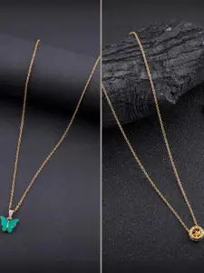 DressBerry Set Of 2 Gold-Plated Contemporary Shaped Pendants With Chains
