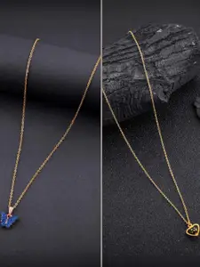 DressBerry Combo of 2 Gold-Plated Pendant Necklaces for Women Butterfly & Ethnic Traditional Pendant