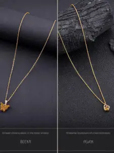 DressBerry Combo of 2 Gold-Plated Pendant Necklaces for Women Butterfly & Ethnic Traditional Pendant