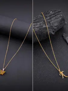 DressBerry Combo of 2 Gold-Plated Pendant Necklaces for Women Butterfly & Ethnic Traditional Pendant