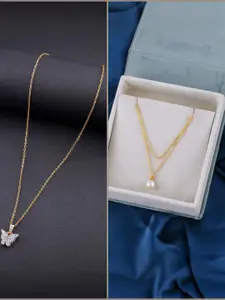 DressBerry Combo of 2 Gold-Plated Pendant Necklaces for Women Butterfly & Ethnic Traditional Pendant