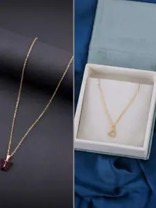 DressBerry Combo of 2 Gold-Plated Pendant Necklaces for Women Butterfly & Ethnic Traditional Pendant