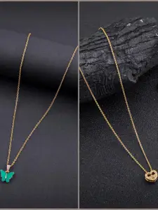 DressBerry Combo of 2 Gold-Plated Pendant Necklaces for Women Butterfly & Ethnic Traditional Pendant