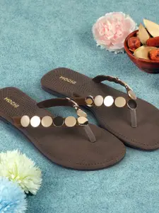 Mochi Women Textured Slip-On Open Toe Flats