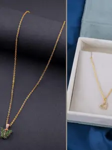 DressBerry Combo of 2 Gold-Plated Pendant Necklaces for Women Butterfly & Ethnic Traditional Pendant