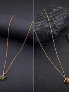 dressberry Combo of 2 Gold-Plated Pendant Necklaces for Women Butterfly & Ethnic Pendant