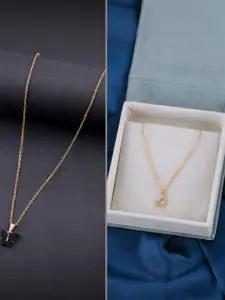 DressBerry Combo of 2 Gold-Plated Pendant Necklaces for Women Butterfly & Ethnic Traditional Pendant
