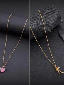 DressBerry Combo of 2 Gold-Plated Pendant Necklaces for Women Butterfly & Ethnic Traditional Pendant