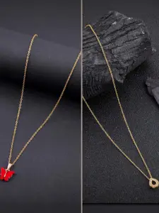 DressBerry Combo of 2 Gold-Plated Pendant Necklaces for Women Butterfly & Ethnic Traditional Pendant