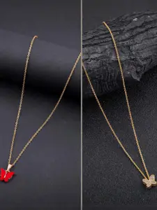 DressBerry Combo of 2 Gold-Plated Pendant Necklaces for Women Butterfly & Ethnic Traditional Pendant