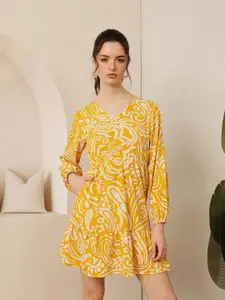 STREET 9 Women Ethnic Motifs Printed Puff Sleeves Cotton Fit & Flare Dress