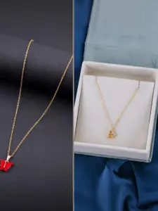 DressBerry Combo of 2 Gold-Plated Pendant Necklaces for Women Butterfly & Ethnic Traditional Pendant
