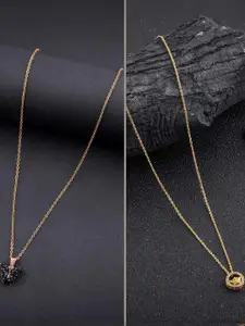 DressBerry Set Of 2 Gold-Plated Artificial Stones Studded Circular Pendants With Chains