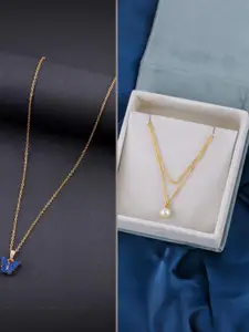 DressBerry Combo of 2 Gold-Plated Pendant Necklaces for Women Butterfly & Ethnic Traditional Pendant