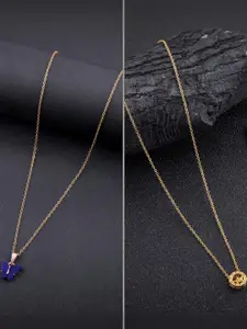 DressBerry Combo of 2 Gold-Plated Pendant Necklaces for Women Butterfly & Ethnic Traditional Pendant