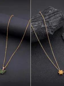 DressBerry Combo of 2 Gold-Plated Pendant Necklaces for Women Butterfly & Ethnic Traditional Pendant