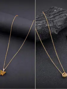 DressBerry Set Of 2 Gold-Plated Stones Studded Contemporary Pendants With Chains