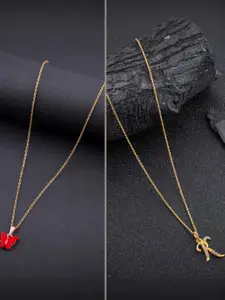 DressBerry Combo of 2 Gold-Plated Pendant Necklaces for Women Butterfly & Ethnic Traditional Pendant