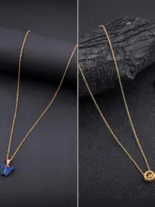 DressBerry Combo of 2 Gold-Plated Pendant Necklaces for Women Butterfly & Ethnic Traditional Pendant