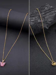 DressBerry Combo of 2 Gold-Plated Pendant Necklaces for Women Butterfly & Ethnic Traditional Pendant